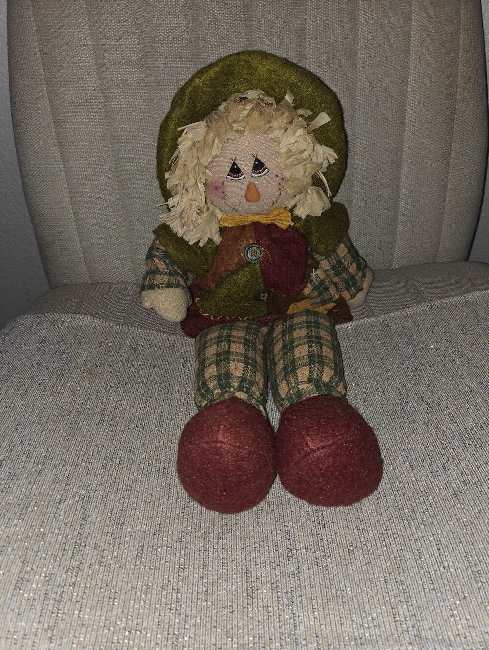 Autumn Plaid Scarecrow Doll — Green and Red Holiday Decor